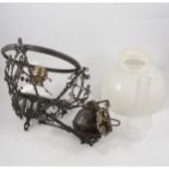 Victorian style cast metal hanging oil lamp,