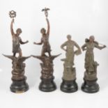 Pair of spelter figures, Commerce & Industry, and another smaller pair of spelter figures,