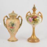 Two Royal Worcester blush ivory vases and covers