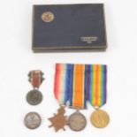 Medals - A WW1 group of 3, a Services Rendered Badge, and a King's Medal for Attendance etc.