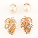 A pair of diamond clip-on earrings and pearl studs.