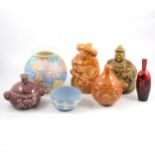 Royal Doulton 'Woodcut' flambe vase, Wedgwood jasperware bowl, Sadler decorative jars and Beswick