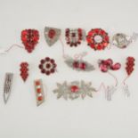 A collection of faux ruby and diamond costume jewellery.