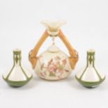 Royal Worcester twin-handled vase, and a pair of Villeroy & Boch vases
