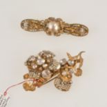 Miriam Haskell - a signed diamante and simulated seed pearl brooch and a bar brooch.