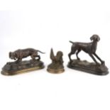 Bronze retriever after Mene and two other sculptures,