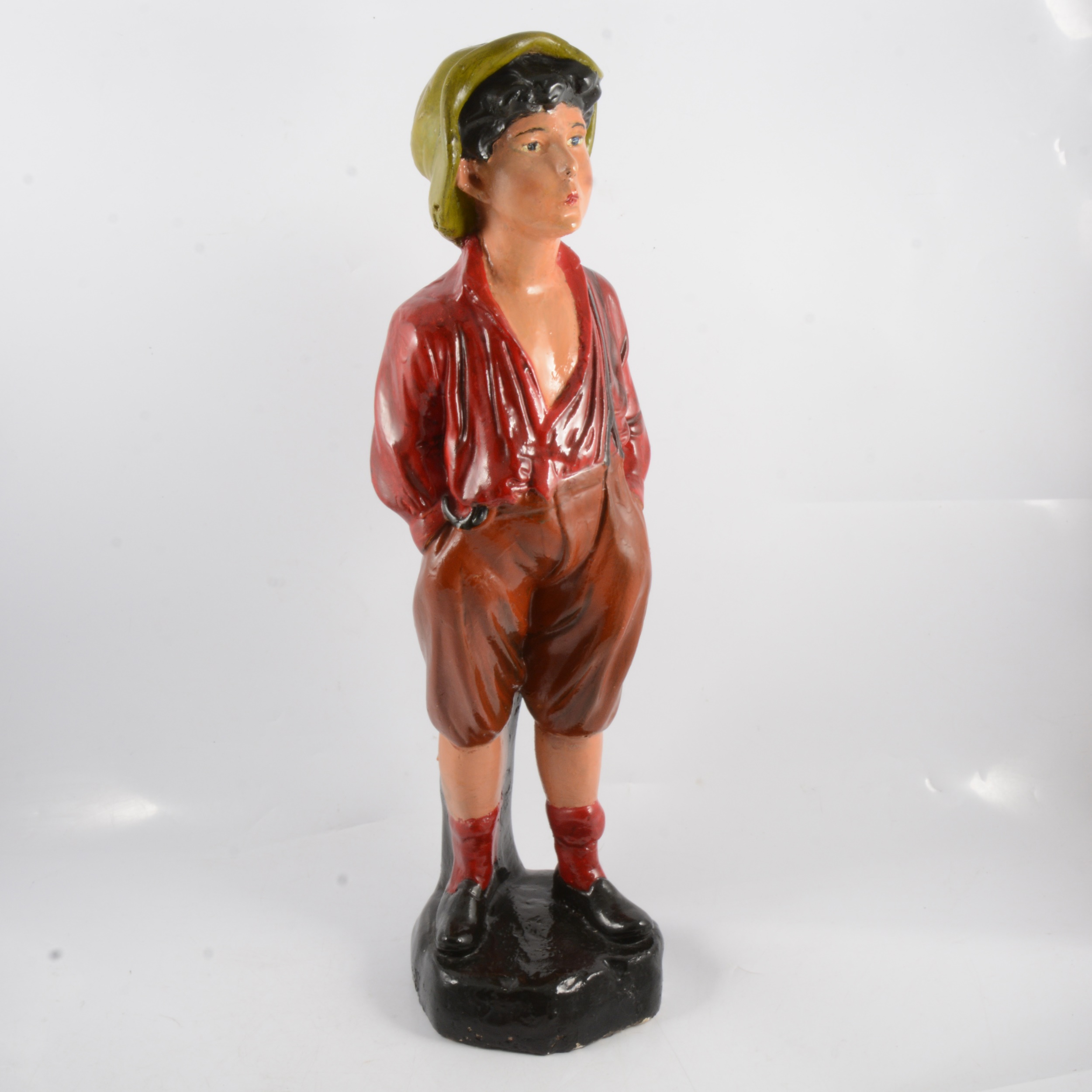 A 1930s repainted plaster figure, Whistling Boy, 62cm.