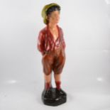 A 1930s repainted plaster figure, Whistling Boy, 62cm.