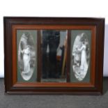 Edwardian wall mirror and four fashion plates