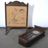 Oak wall clock and a firescreen,