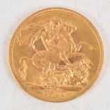 George V gold Sovereign coin, 1912, 8g.