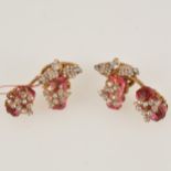 Miriam Haskell - a pair of signed pink crystal and faux seed pearl earclips.