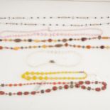 Six vintage glass bead necklaces.