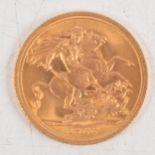 Elizabeth II gold Sovereign coin, 1966, 8g.