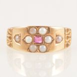 A Victorian 15 carat gold seed pearl ring.