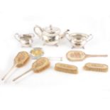 Silver part dressing table set, Mappin & Webb Ltd, Birmingham 1939, and other items.