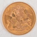 Elizabeth II gold Sovereign coin, 1966, 8g.