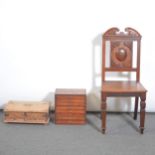 Hall chair, collector cabinet with drawers and a pine table top box