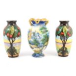 Pair of French porcelain vases, and a Cantagalli Istoriata vase