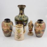 A Satsuma lidded pot and other oriental wares