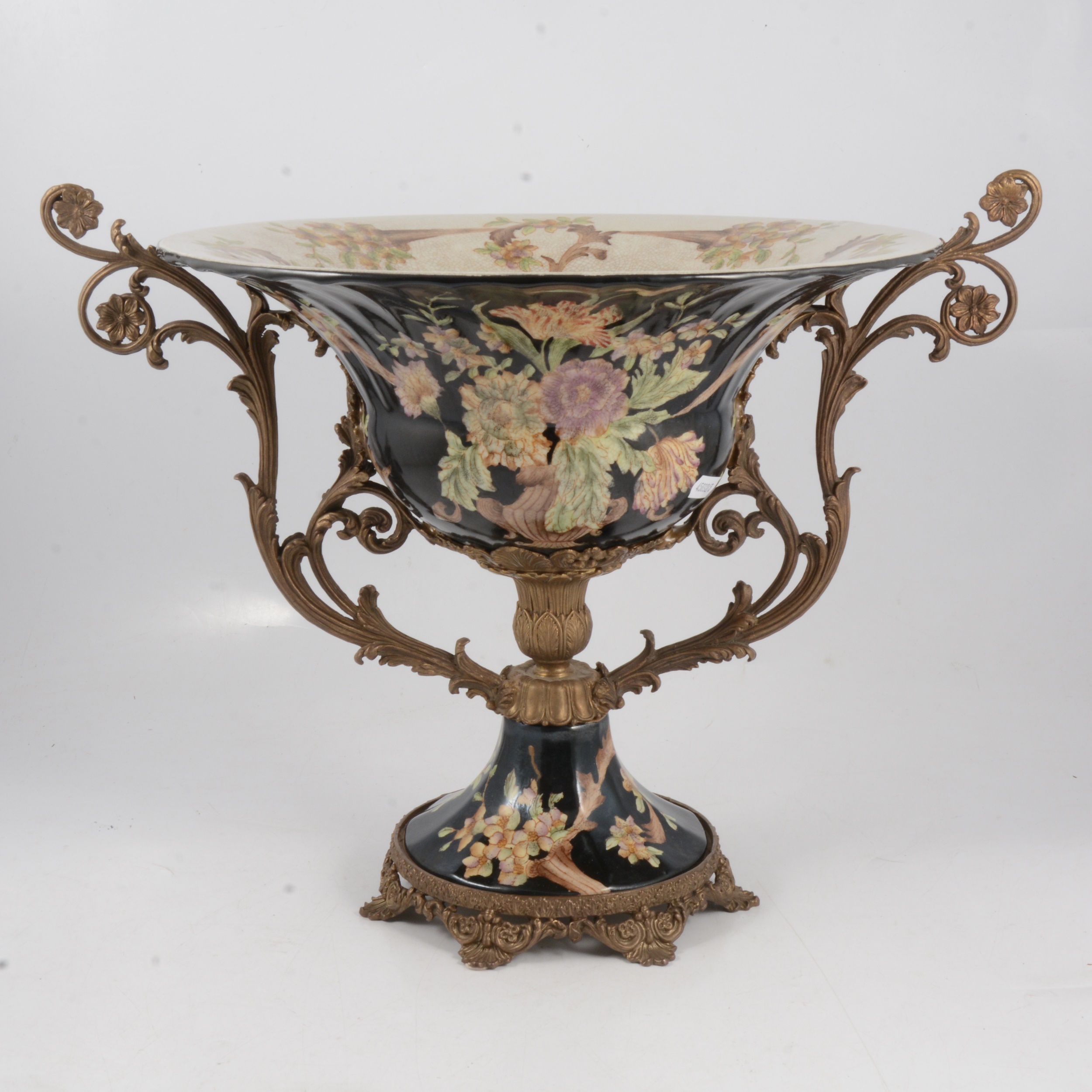 A pedestal bowl with metal mounts and a Doulton stoneware pedestal base.