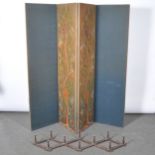 Four panel folding screen and an adjustable coat rack,