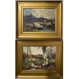 S Pike, two oils, a riverscape, and figures in a woodland