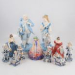 Pair of French porcelain figures and a collection of figurines