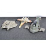 Original Star Wars vehicles by Kenner, Slave 1 with Han Solo in carbonite; X-wing fighter; Snow