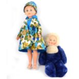 Two vintage dolls, c1960s plastic fashion doll and a 1930s rag/plush type doll