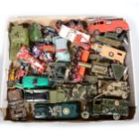 Die-cast models, vehicles and cars, one tray including early Britains military ambulance