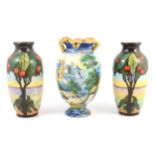 LOT WITHDRAWN Pair of French porcelain vases, and a Cantagalli Istoriata vase