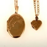 Two 9 carat gold lockets and chains.