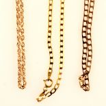 Three modern 9 carat yellow gold neck chains.