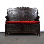 Victorian carved oak settle,