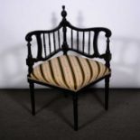 Victorian ebonised corner chair,