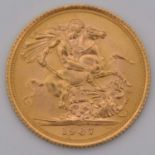 Elizabeth II gold Sovereign coin, 1967, 8g.