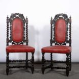 Pair of carved oak hall chairs