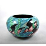 Poole Pottery 'Puffins' concave bowl, signed by N Massarella.
