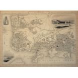 Five antiquarian coloured engravings, Isle of Wight, Plymouth, Mount Edgcumbe, Cary map plus two.