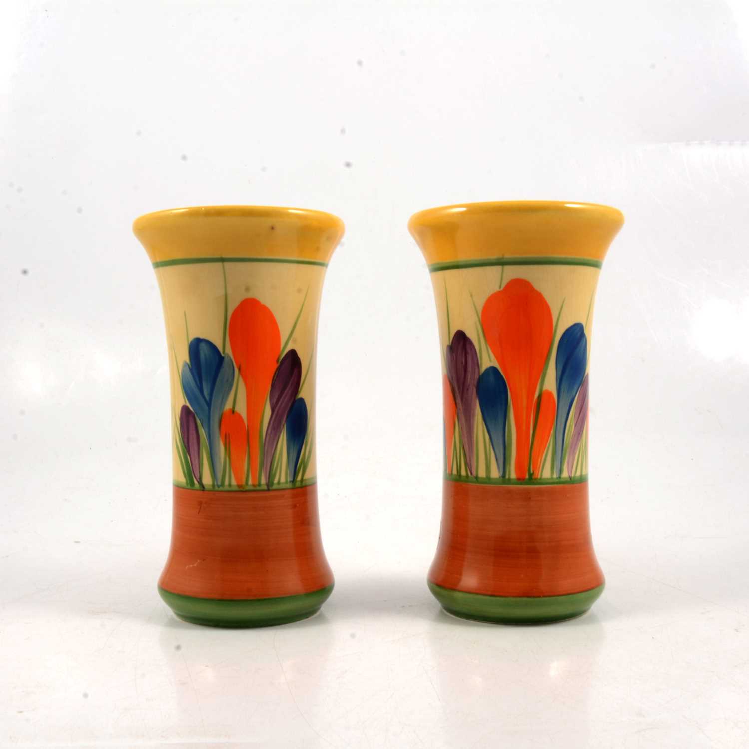 Pair of Clarice Cliff crocus pattern vases,,