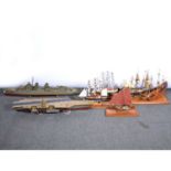 Seven kit-built and scratch-built model galleons and war ships