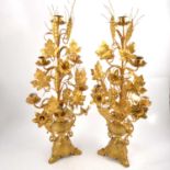 Pair of gilt metal ornate altar candelabra with harvest motif.