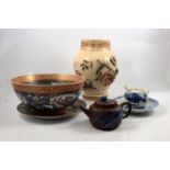 Collection of oriental ceramics, redware teapot, etc