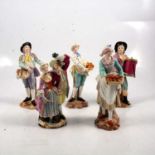 Four Meissen style figures, and a Derby group,