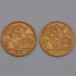 Two Gold Half Sovereigns, Edward VII 1908, George V 1911.