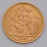 Elizabeth II gold Sovereign coin, 1967, 8g.