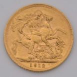 George V gold Sovereign coin, 1912, 8g.