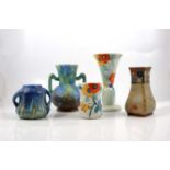 Bretby Art Pottery twin-handled vase, and four other vases