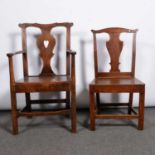 Set of six country made oak dining chairs,